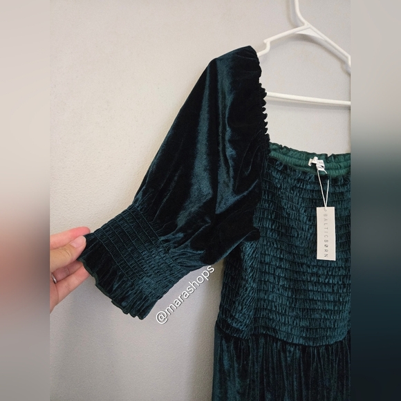 Baltic Born Vivaldi Smocked Velvet Midi Dress Green - Picture 3 of 9